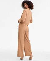Tahari Asl Womens Cropped Jacket Striped Short Sleeve Sweater Wide Leg Pants