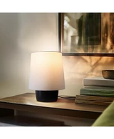 Dan Led Classic Table Lamp with Cream Tapered Drum Shade and Heavy Ceramic Base, Bulb Included (14")