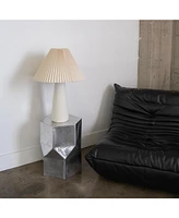 Gwen Led Modern Table Lamp with Cream Pleated Fabric Shade and Weighted Base, Bulb Included (25")