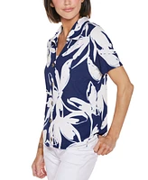 Belldini Women's Floral Button Front Knit Top