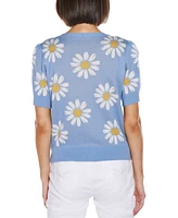 Belldini Women's Daisy Jacquard V-Neck Cardigan Sweater
