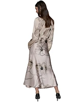 Karl Lagerfeld Paris Women's Printed Satin Midi Skirt