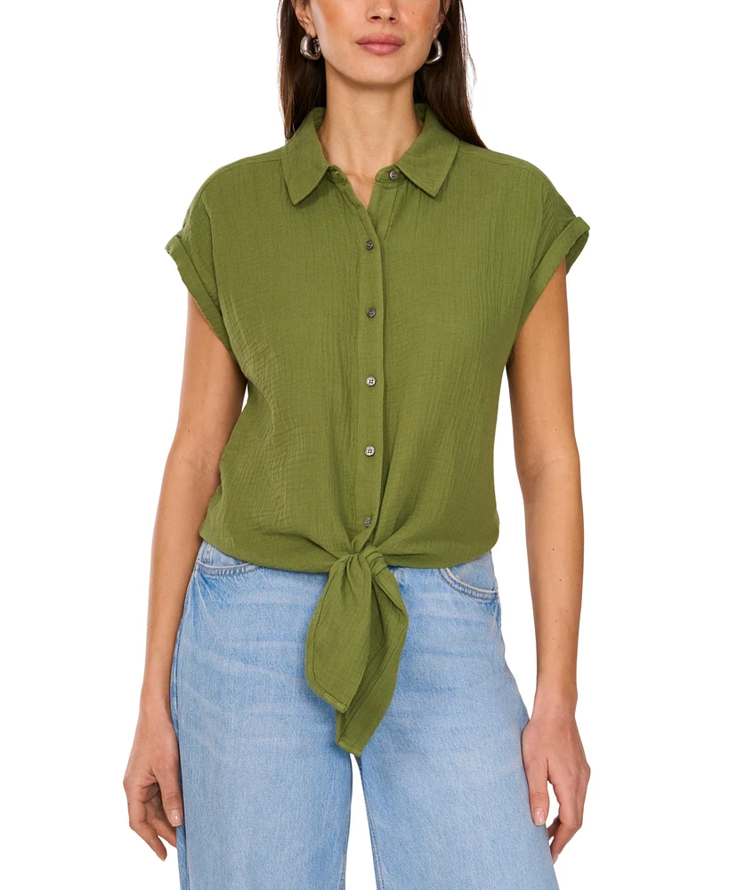 Vince Camuto Women's Cotton Short-Sleeve Tie-Front Blouse