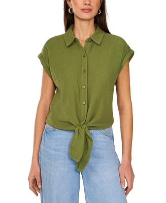 Vince Camuto Women's Cotton Short-Sleeve Tie-Front Blouse