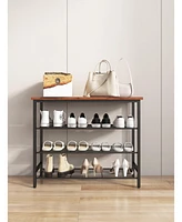 4-Tier Shoe Rack with Mdf Top Board,Metal Industrial Style Bookshelf,Modern Ladder Shelf Storage,Multifunctional Shoe Storage Shelf