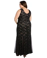 R & M Richards Plus Sequined Lace Gown