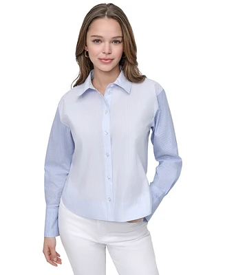Dkny Jeans Women's Cropped Long-Sleeve Button-Front Shirt - L4c