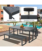 Aoodor 3-Piece Outdoor Patio Dining Set, Aluminum Furniture Set with 1 Rectangular Picnic Table and 2 Benches for Garden, Lawn, Yard