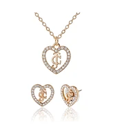 Juicy Couture Gold-Tone Pave Heart Necklace & Stud Earrings Set