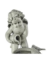 LuxenHome Gray Resin Cherub Birdbath Outdoor Patio Fountain