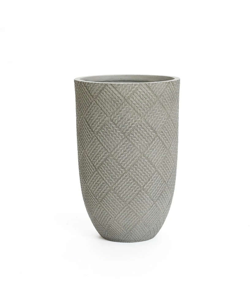 LuxenHome Gray Glen Pattern 22.4-Inch Tall MgO Round Planter