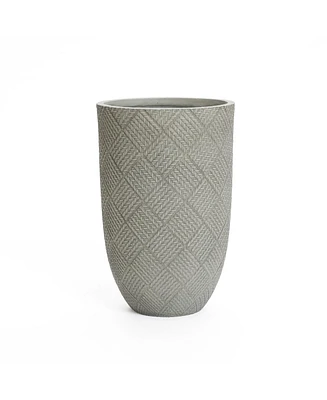 LuxenHome Gray Glen Pattern 22.4-Inch Tall MgO Round Planter