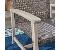 Hampton Light Gray Wood and Mixed Black Faux Rattan Armed Outdoor Patio Lounge Chair (2-Pack)