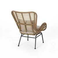2-piece braided rope outdoor club lounge chair for patio lawn backyard with cushions beige