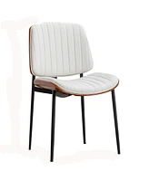 Dining Chairs Set of 2 Mid Century Modern Retro Faux Leather Chair with Bentwood Upholstered Seat Metal Legs Adjustable Foot for Kitchen Room C