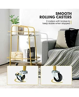 2-tier Kitchen Rolling Cart with Steel Frame and Lockable Casters