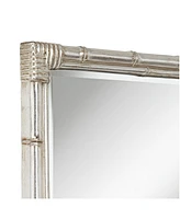 Takeo Rectangular Vanity Decorative Wall Mirror Modern Rustic Style Distressed Silver Faux Bamboo Frame Beveled 31" Wide for Bathroom Bedroom Liv