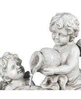 LuxenHome Gray Resin Cherub Angels Outdoor Fountain with Led Light