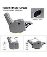 Carlos Transitional Genuine Leather Swivel Rocker Recliner with Metal Base