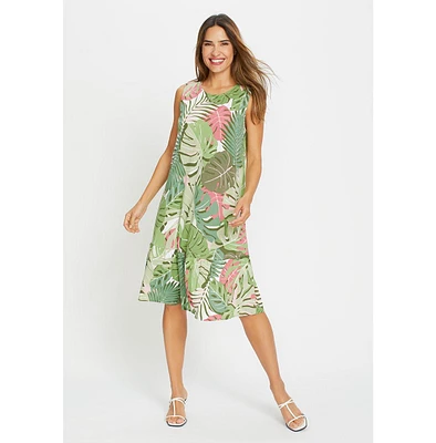 Olsen Women's Sleeveless Jungle Leaf Print Dress