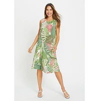 Olsen Women's Sleeveless Jungle Leaf Print Dress