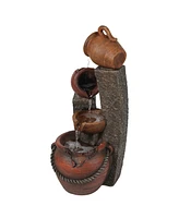 LuxenHome Rustic Resin Pots and Posts Outdoor Fountain