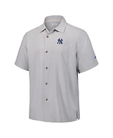 Tommy Bahama Men's Gray New York Yankees Hit and Run Silk Camp Button-Up Shirt