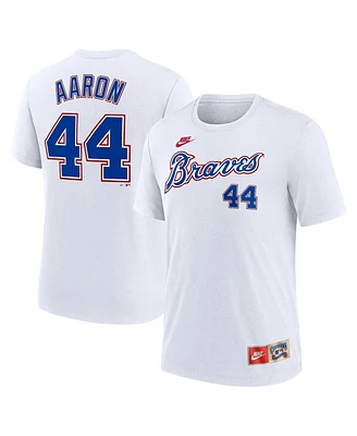 Nike Men's Hank Aaron White Atlanta Braves Cooperstown Collection Tri-Blend Name Number T-Shirt