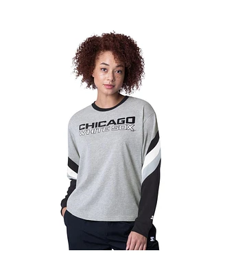 Starter Women's Heather Gray Chicago White Sox Triple A Fashion Color Block Long Sleeve Top