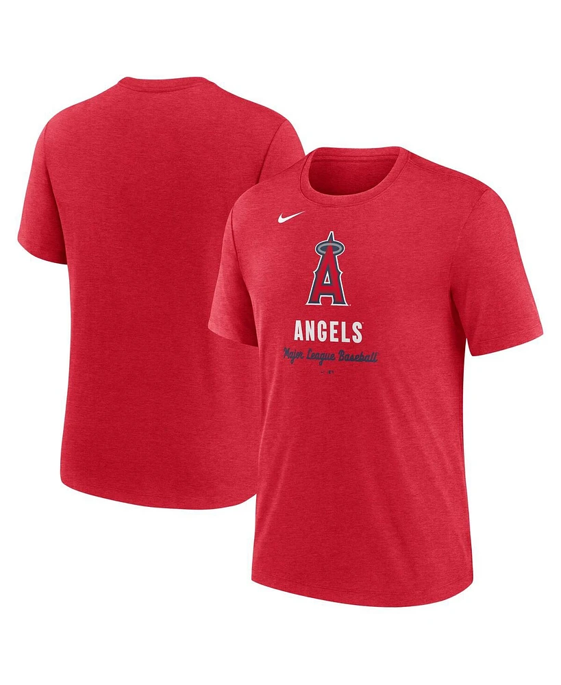 Nike Men's Heather Red Los Angeles Angels Logo Tri-Blend T-Shirt