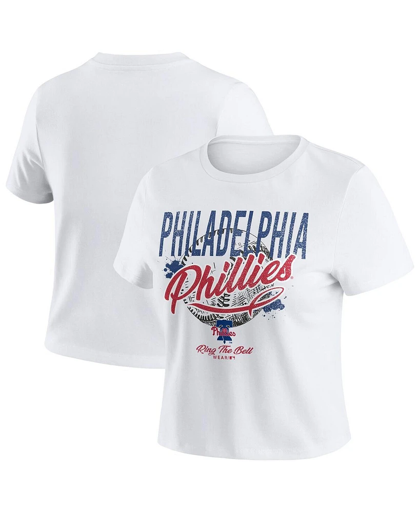 Wear by Erin Andrews Women's White Philadelphia Phillies Distressed Cropped Baby T-Shirt