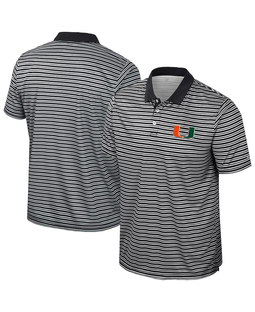 Colosseum Men's Black Miami Hurricanes Striped Polo Shirt