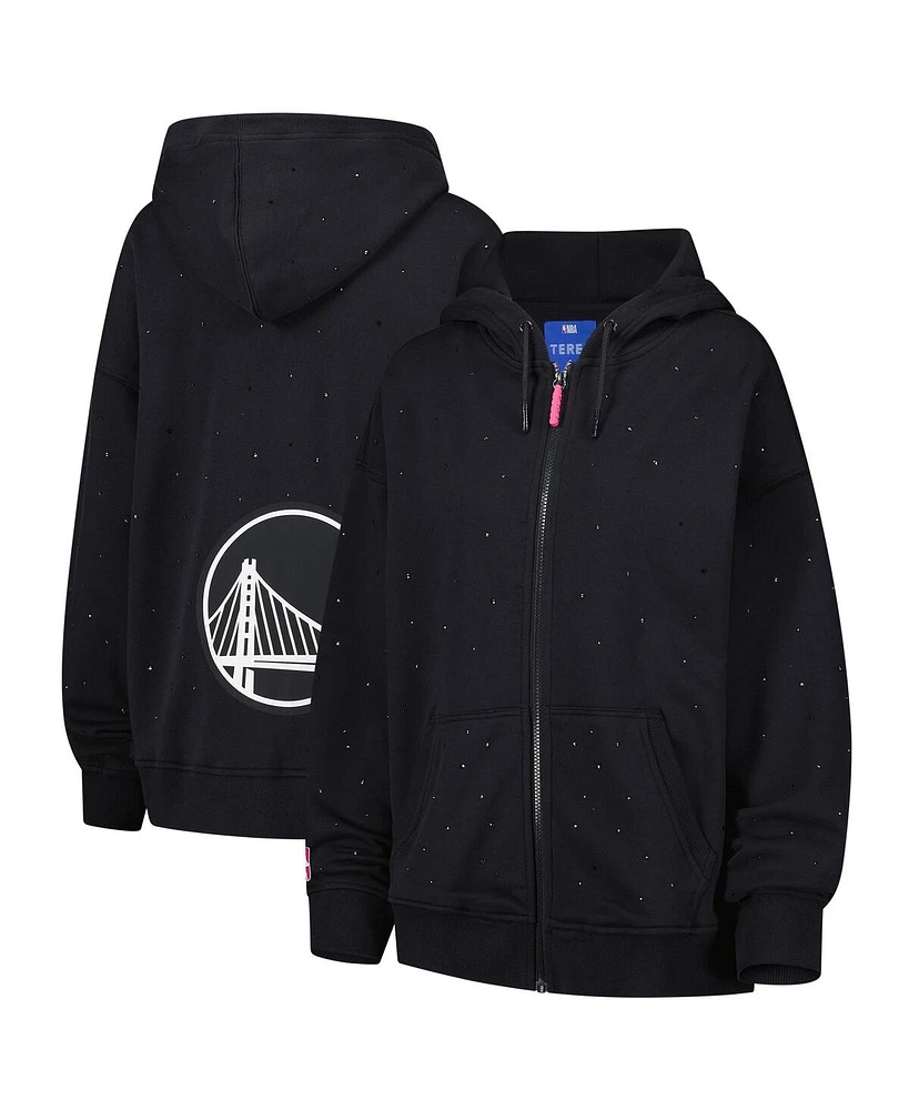 Terez Women's Black Golden State Warriors Oversized Allover Gemstone Full-Zip Hoodie