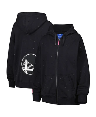 Terez Women's Black Golden State Warriors Oversized Allover Gemstone Full-Zip Hoodie