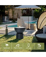 LuxenHome Dark Gray Resin Round Bubbler 18.7" Tall Outdoor Fountain with Lights