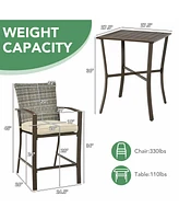 Gymax 3PCS Patio Bar Set Outdoor Conversation Furniture Set w/ Cushions