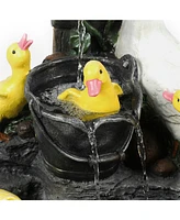 LuxenHome Resin Duck Family Bath Patio Fountain