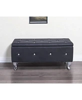 Rectangular Faux Leather Ottoman Bench with Lift-Top Storage