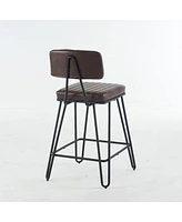 Bar Stools Set of 2 Counter Height Chairs with Backrest Pu Leather Upholstery and Metal Frame for Kitchen Island Dining Room Home Bar-The Pop