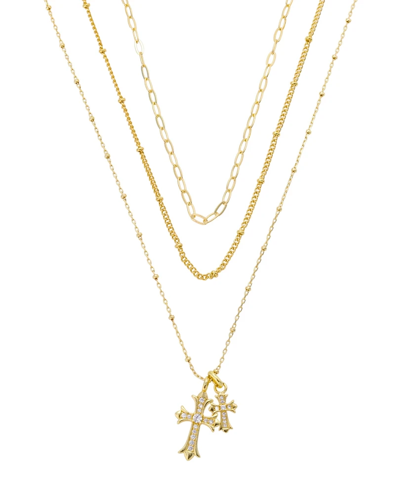 Unwritten Cubic Zirconia Double Cross Pendant Layered Necklace Set