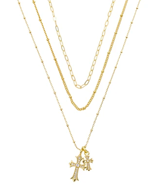 Unwritten Cubic Zirconia Double Cross Pendant Layered Necklace Set