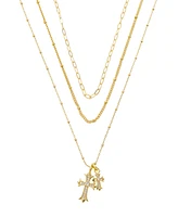 Unwritten Cubic Zirconia Double Cross Pendant Layered Necklace Set