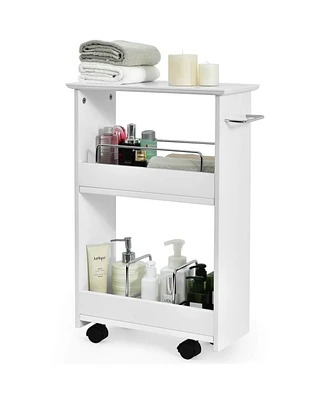 Slim Rolling 3-Tier Bathroom Mobile Shelving Cabinet wih Handle
