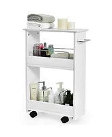 Slim Rolling 3-Tier Bathroom Mobile Shelving Cabinet wih Handle