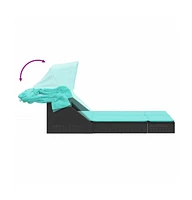 Double Sun Lounger with Canopy and Cushions Poly Rattan