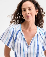 Style & Co Women's Cotton Stripe Split-Neck Flutter-Sleeve Top, Exclusively at Macy's