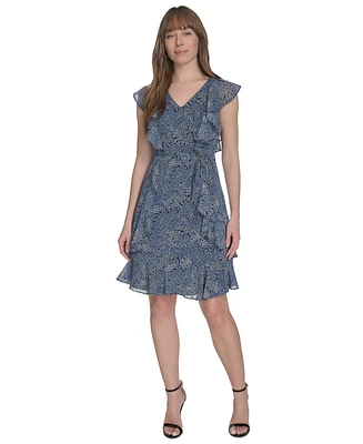 Tommy Hilfiger Petite Printed Ruffled Dres