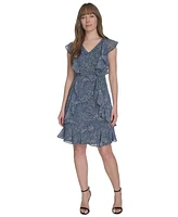 Tommy Hilfiger Petite Printed Ruffled Dres