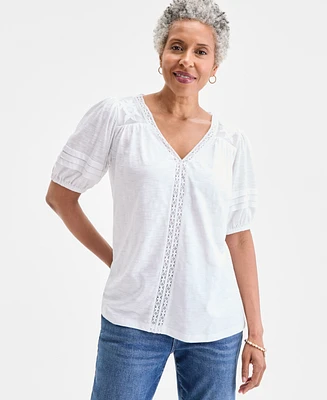 Style & Co Women's Lace-Trim V-Neck Top, Exclusively at Macy's