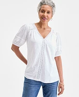 Style & Co Women's Lace-Trim V-Neck Top, Exclusively at Macy's